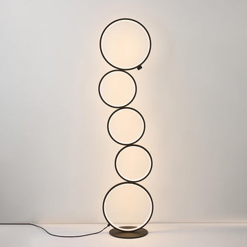 Black LED Floor Lamp 5-Ring Novelty Dimmable Standing Lamp
